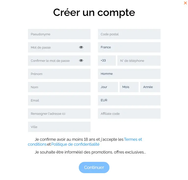 Proceso de registro F1 CASINO